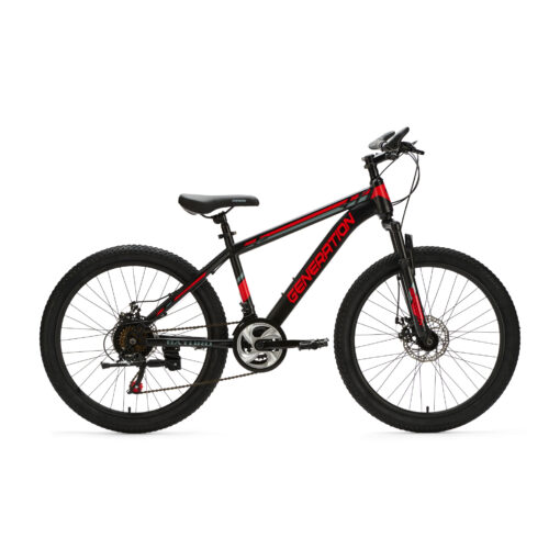 De Generation Baturo Mountainbike 24 inch - Rood is een stoere en veilige keuze voor kinderen van 7-10 jaar. Met duurzaamheid, comfort en veiligheid voorop, biedt deze fiets avontuur op elk terrein.