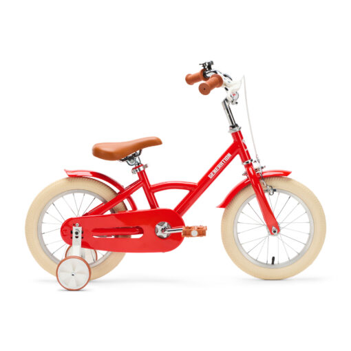 De Generation Classico 14 inch Rood - Kinderfiets, biedt stijl, veiligheid, en comfort voor kinderen van 3-5 jaar. Inclusief zijwieltjes en eenvoudige montage. Bestel vandaag nog!