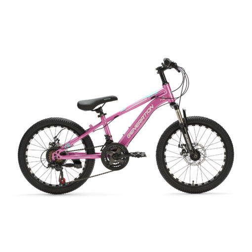 Ontdek de Generation M-760 Mountainbike 20 inch - Roze voor kinderen van 6-8 jaar. Met stoer design, 21 versnellingen en schijfremmen voor optimale veiligheid en plezier!