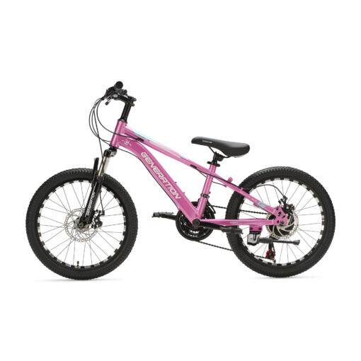 Ontdek de Generation M-760 Mountainbike 20 inch - Roze voor kinderen van 6-8 jaar. Met stoer design, 21 versnellingen en schijfremmen voor optimale veiligheid en plezier!