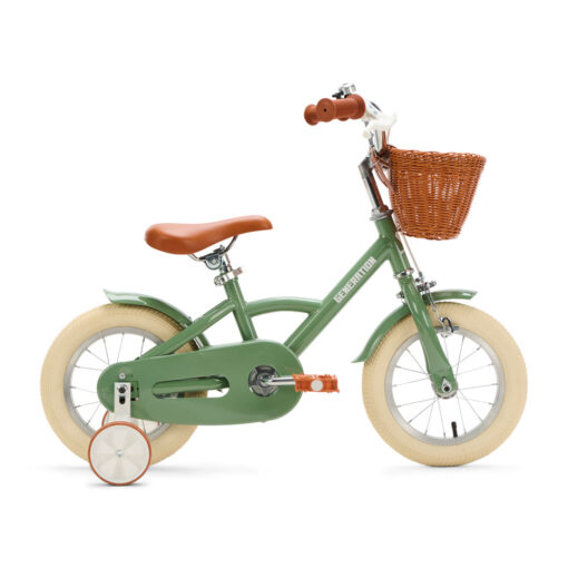 De Generation Classic 12 inch Olijfgroen - Kinderfiets, biedt stijl, veiligheid, en comfort voor kinderen van 2-4 jaar. Inclusief zijwieltjes en eenvoudige montage. Bestel vandaag nog!
