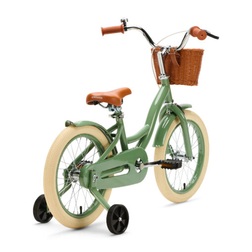 De Generation Blanco 16 Inch Olijfgroen met Mandje is een stevige, stijlvolle kinderfiets voor kinderen van 4-6 jaar. Met een robuust stalen frame, verstelbaar zadel en stuur, en een handig mandje voorop.