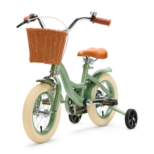 De Generation Blanco 12 Inch Olijfgroen met Mandje is een stoere kinderfiets voor kinderen van 2-4 jaar. Met een stevig frame, verstelbaar zadel en stuur, en een handig mandje voorop.