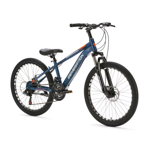 Ontdek de blauwe Generation M-760 Mountainbike 24 inch voor kinderen van 7-10 jaar. Met stoer design, 21 versnellingen en schijfremmen voor optimale veiligheid en plezier!