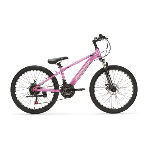 Ontdek de roze Generation M-760 Mountainbike 24 inch voor kinderen van 7-10 jaar. Met stoer design, 21 versnellingen en schijfremmen voor optimale veiligheid en plezier!