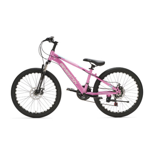 Ontdek de roze Generation M-760 Mountainbike 24 inch voor kinderen van 7-10 jaar. Met stoer design, 21 versnellingen en schijfremmen voor optimale veiligheid en plezier!