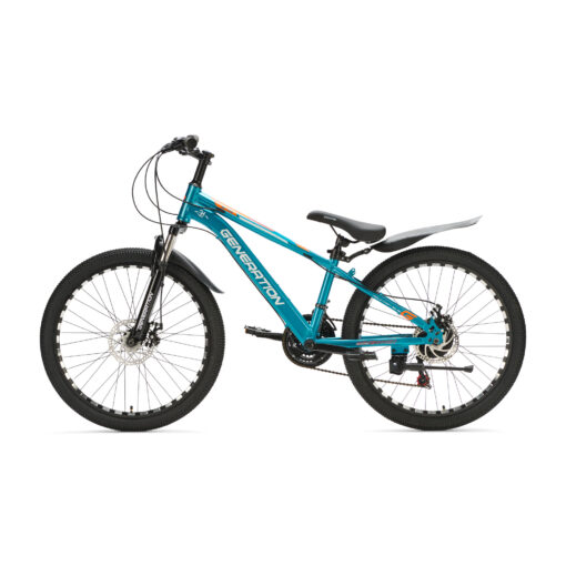 Ontdek de lichtblauwe Generation M-760 Mountainbike 24 inch met spatborden voor kinderen van 7-10 jaar. Met stoer design, 21 versnellingen en schijfremmen voor optimale veiligheid en plezier!