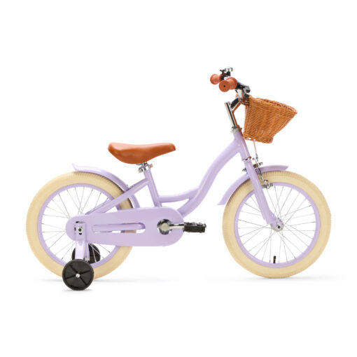 De Generation Blanco 16 Inch Lila met Mandje is een charmante, stijlvolle kinderfiets voor kinderen van 4-6 jaar. Met een stevig stalen frame, verstelbaar zadel en stuur, mandje en zijwieltjes.
