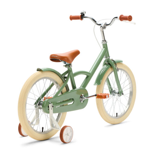 De Generation Classic 18 Inch Groen is een stoere kinderfiets voor kinderen van 5 tot 8 jaar. Met zijwieltjes, een stevig stalen frame en bruine accenten is deze fiets zowel praktisch als stijlvol. Voorzien van een achteruittraprem én handrem, reflectoren en een gesloten kettingkast voor veilig en comfortabel fietsen.