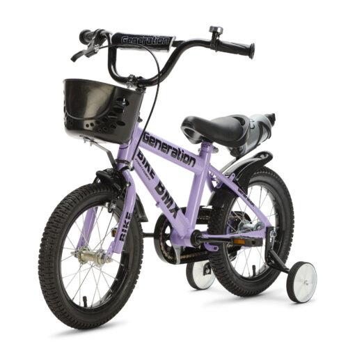 De Generation BMX 14 inch Lila – Kinderfiets is ideaal voor kinderen van 3 tot 5 jaar. Met een stevig frame, veilige remmen en coole accessoires biedt deze fiets zowel plezier als veiligheid.