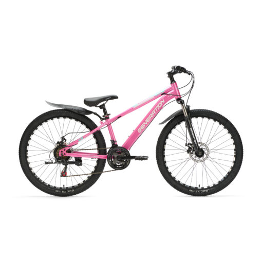 De Generation M-760 Mountainbike 26 inch – Roze met spatborden is een stoere en robuuste fiets voor jonge avonturiers vanaf 10 jaar. Met 21 versnellingen, schijfremmen en een geveerde voorvork is deze mountainbike perfect voor ritten op zowel de weg als ruig terrein. Het sterke stalen frame en het sportieve blauwe design zorgen voor veiligheid, comfort en een coole uitstraling.