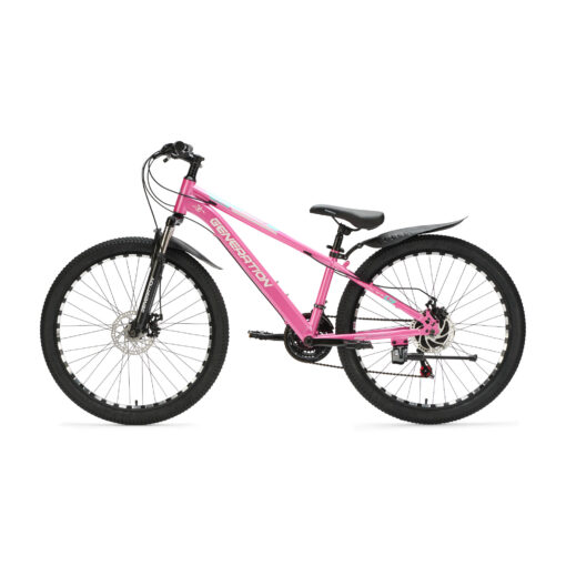 De Generation M-760 Mountainbike 26 inch – Roze met spatborden is een stoere en robuuste fiets voor jonge avonturiers vanaf 10 jaar. Met 21 versnellingen, schijfremmen en een geveerde voorvork is deze mountainbike perfect voor ritten op zowel de weg als ruig terrein. Het sterke stalen frame en het sportieve blauwe design zorgen voor veiligheid, comfort en een coole uitstraling.