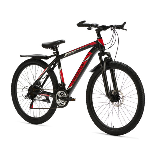 De Generation Mountainbike 26 inch Rood/Zwart met spatborden is een stoere en betrouwbare fiets voor kinderen van 10 tot 14 jaar. Met 21 versnellingen, geveerde voorvork, schijfremmen en verstelbaar zadel en stuur is deze mountainbike perfect voor straat- en recreatieve off-road ritten, zelfs bij regenachtig weer.