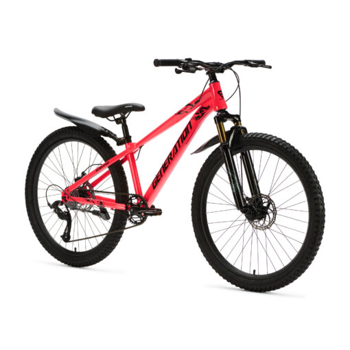 De Generation X8 Mountainbike 26 inch - Roze met spatborden is een veilige en praktische fiets voor kinderen van 10 tot 14 jaar. Met 8 versnellingen, schijfremmen voor en achter, verstelbaar zadel en spatborden is deze mountainbike ideaal voor straat- en recreatieve off-road ritten, ook bij nat weer.