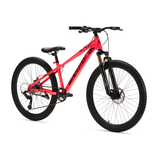 De Generation X8 Mountainbike 26 inch - Roze is een stoere en veilige fiets voor kinderen van 10 tot 14 jaar. Met 8 versnellingen, schijfremmen voor en achter en verstelbaar zadel is deze mountainbike ideaal voor straat- en recreatieve off-road ritten.
