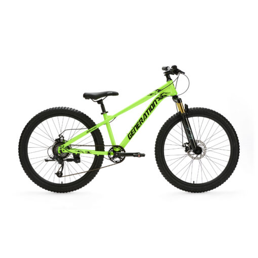 De Generation X8 Mountainbike 26 inch - Neon Geel is een stoere fiets voor kinderen van 10 tot 14 jaar. Met 8 versnellingen, schijfremmen voor en achter en een verstelbaar zadel is deze mountainbike ideaal voor straat- en recreatieve off-road ritten. Het neongele frame valt goed op en zorgt voor extra zichtbaarheid.