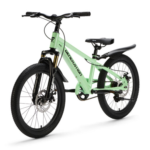 De Generation X6 20 inch Mintgroen is een lichte en sportieve kinderfiets met aluminium frame en krachtige schijfremmen. Perfect voor kinderen van 6 tot 8 jaar die houden van een stoere mountainbike look en comfortabel dagelijks willen fietsen.