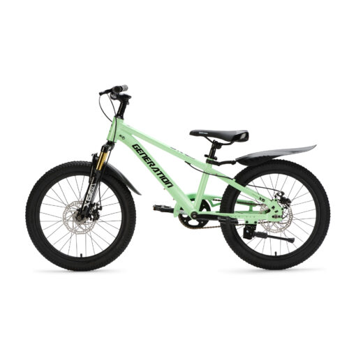 De Generation X6 20 inch Mintgroen is een lichte en sportieve kinderfiets met aluminium frame en krachtige schijfremmen. Perfect voor kinderen van 6 tot 8 jaar die houden van een stoere mountainbike look en comfortabel dagelijks willen fietsen.